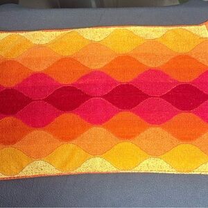 Vtg Cannon Seven Seas HAND Towel 70's Retro Fringe Cotton Red Yellow Orange